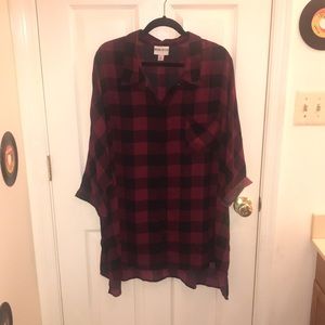 Plaid button up top